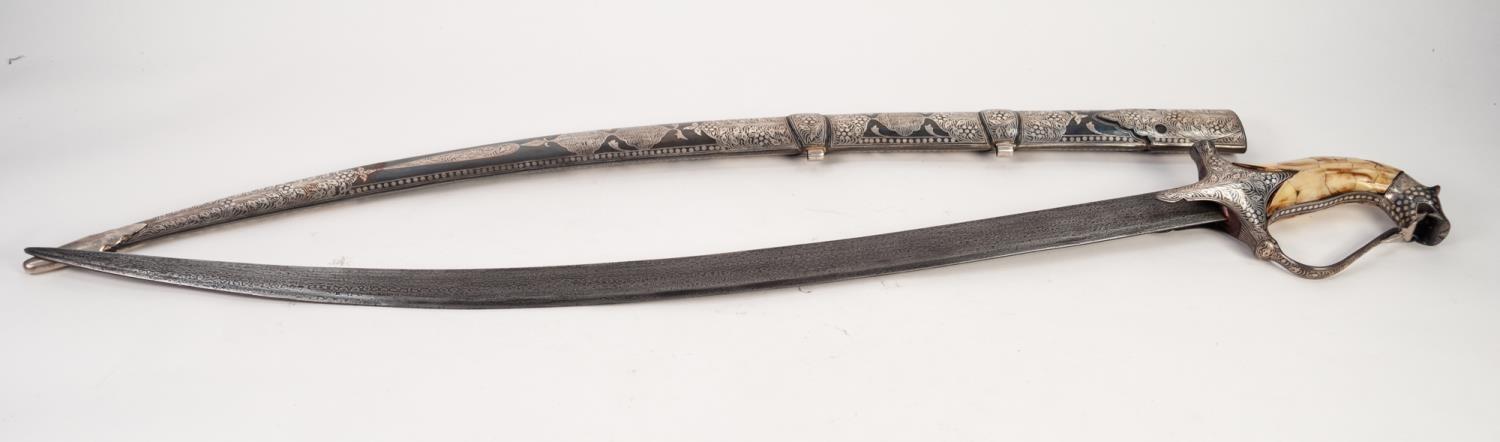 GOOD 20th CENTURY COPY OF AN INDIAN SHAMSHIR with curved blade, the hilt with inlet sectional bone - Image 5 of 5