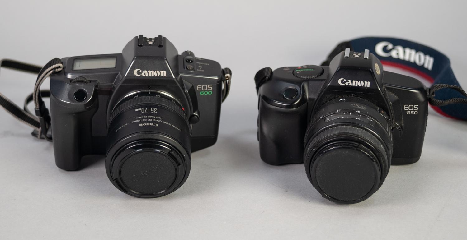 TWO CANON 35mm SLR ROLL FILM CAMERAS, comprising: EOS 850, with SIGMA 35-80mm, f:4-5.6 AF ZOOM LENS,