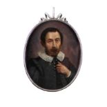 SPANISH SCHOOL (EARLY 17TH CENTURY) OIL PAINTING ON COPPER, OVAL PORTRAIT OF A NOBLEMAN,