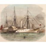 FOURTEEN, NINETEENTH CENTURY AND LATER COLOUR BOOK PLATE PRINTS OF SHIPPING including military 7?