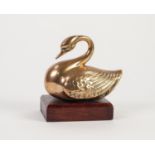 SOLID CAST BRASS SWAN, on a wooden base
