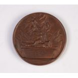BRONZE MEMORIAL MEDALLION ARME 1714 the reverse with military trophy and oval medallion of Prince