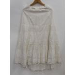 LATE VICTORIAN/EDWARDIAN WHITE COTTON PETTICOAT with embroidered and cut work deep lower border