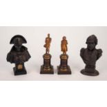 PAIR SMALL 20th CENTURY GILT AND BRONZE METAL STANDING FIGURES of Napoleon and Wellington on