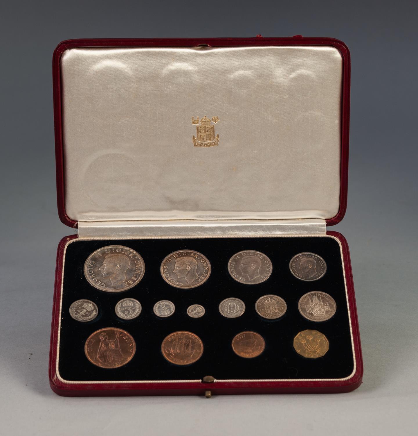 GEORGE VI BOXED SPECIMEN COIN SET 1937 OF FIFTEEN COINS from silver one penny to crown, includes