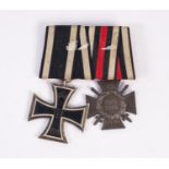 GERMAN WORLD WAR I IRON CROSS SECOND CLASS 1914-18 with ribbon and a WAR MERIT CROSS 1914-18 with