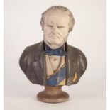 19th CENTURY PAINTED PLASTER COMPOSITION BUST OF JPH BRIGHT, wearing sash and gilt metal order,