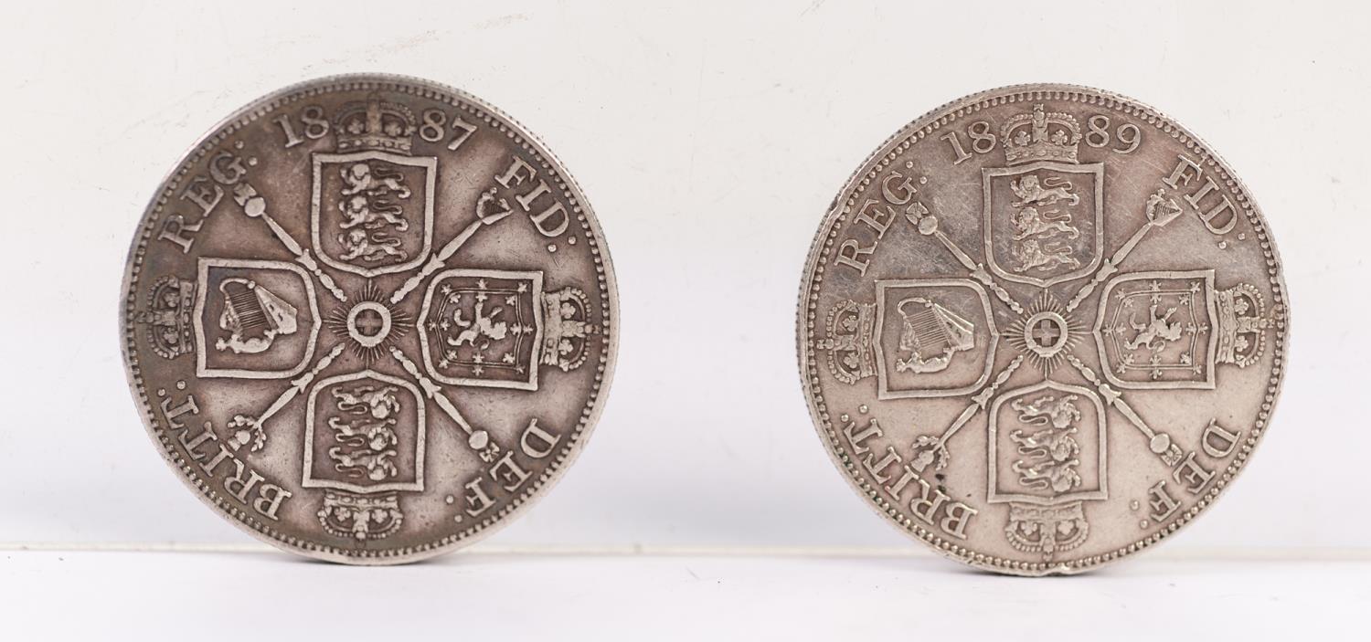 VICTORIA SILVER DOUBLE FLORIN 1889 (EF) but dents to edges and ANOTHER 1887 (VF) (2) - Image 2 of 2