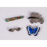 EARLY 20th CENTURY STERLING SILVER AND GUILLOCHE ENAMEL BUTTERFLY BROOCH in two shades of blue and