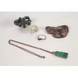 A selection of gem set jewellery and carvings To include a boulder opal, watermelon tourmaline and