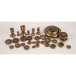 SET OF ANTIQUE BRASS CIRCULAR NESTING WEIGHTS down from 2lbs and a SET OF EIGHT GRADUATED BRASS BELL