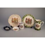 TWO MOULDED POTTERY AND COLOUR PRINTED CIRCULAR PLAQUES 1902 CORONATION showing bust and flags 91/1"