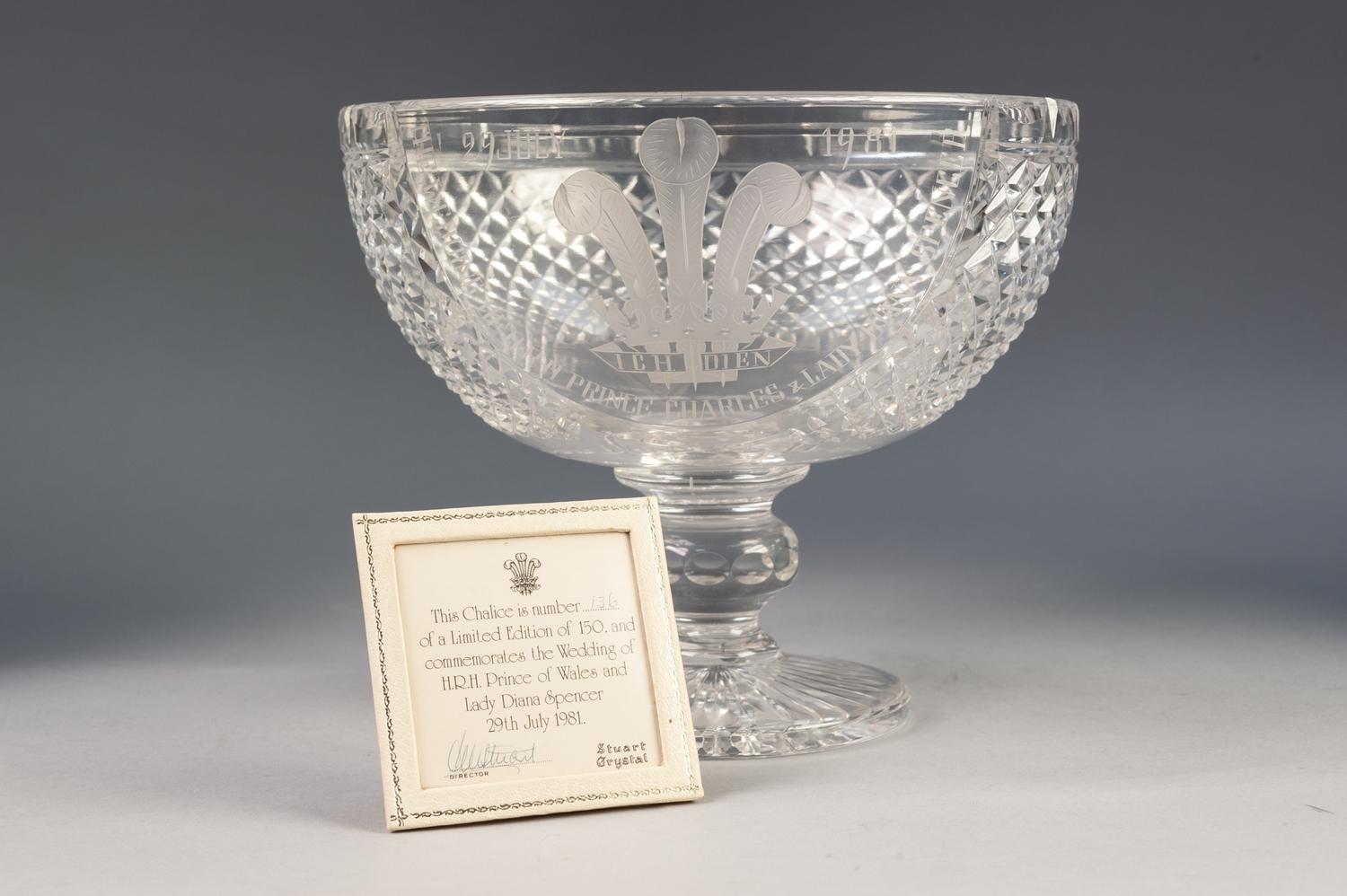 BOXED STUART CRYSTAL LIMITED EDITION, CHARLES AND DIANA, ROYAL COMMEMORATIVE LARGE CHALICE, wheel - Image 3 of 3