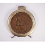 WORLD WAR I BRONZE IN MEMORIUM PLAQUE FOR ALBERT LIVERSEY in an oak and electroplate frame with