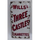 ENAMEL ADVERTISING SIGN ?WILLIS?S THREE CASTLES CIGARETTES? 91 x 45.5cm (36? x 18?)