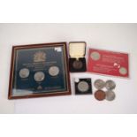 FRAMED DISPLAY OF THREE QUEEN ELIZABETH CROWNS including Churchill 1965 a CHURCHILL CROWN and