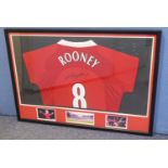 WAYNE ROONEY SIGNED REPLICA MANCHESTER UNITED FOOTBALL SHIRT, number 8, mounted and framed with