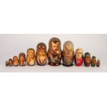 RUSSIAN PAINTED WOOD NESTING DOLLS REPRESENTING FIVE RUSSIAN PRESIDENTS, 7 1/4" (18.5cm) high and