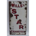 ENAMEL ADVERTISING SIGN ?WILLIS?S STAR CIGARETTES? (white & red colourway), 91 x 45.5cm (36? x 18?)