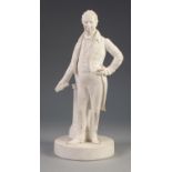 GOOD MID 19th CENTURY PARIAN WARE STANDING FIGURE OF THE Rt HONOURABLE ROBERT PEEL beside a plinth
