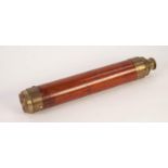 A MAHOGANY AND BRASS TWO DRAW TELESCOPE. 36" EXTENDED