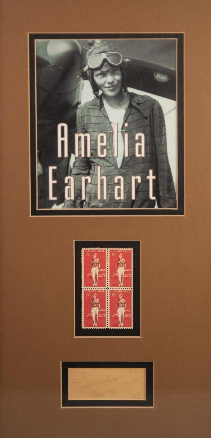 AMELIA EARHART AUTOGRAPH DATED JANUARY 1927 mounted together with photographic image and block of