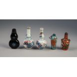 TWO ORIENAL CLOISONNE ENAMEL SMALL SCENT BOTTLES, ovoid form, one having tall neck and decorated