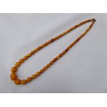 BUTTERSCOTCH AMBER SINGLE STRAND NECKLACE of graduated oval beads, 59 beads, 33" (84cm) long and A