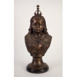 20th CENTURY BRONZE PATINATED WHITE METAL BUST OF QUEEN VICTORIA depicted in later years (old