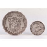 WILLIAM IV SILVER HALF CROWN 1836, showing wear and a WILLIAM IV SILVER SIXPENCE 1837 (F) (2)
