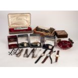 MIXED LOT OF COLLECTABLES, to include: THREE STEEL CORKSCREWS, two with turned wood handles, the