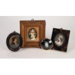 OVER PAINTED PRINT IN MINIATURE, BUST PORTRAIT OF NAPOLEON oval aperture and gilt framed and glazed,
