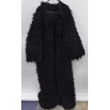 LADIES BLACK WOOL SHEEP STYLE FULL LENGTH REVERSIBLE COAT, GREEN STONE AND BLACK FULL LENGTH