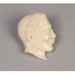 LATE 19th CENTURY CARVED IVORY BROOCH HEAD IN PROFILE OF KAISER WILHELM II looking to the right, 1