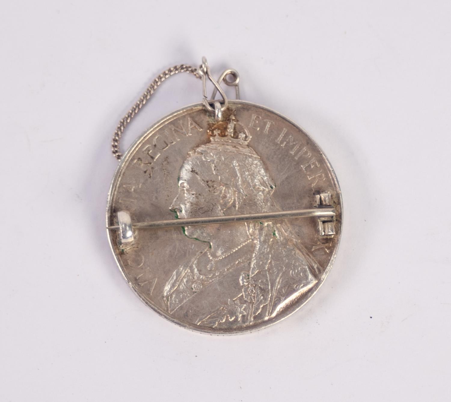 queens south african medal 1899-1902 with soldered pin and small loop as a brooch to the reverse, - Image 2 of 2