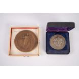 LARGE BRONZE COMMEMORATIVE MEDALLION 1953 CORONATION MEDALLION reverse with standing figure of