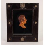 THOMAS WYON (1792 - 1817), WAX HEAD OF WELLINGTON, SIGNED 'WYON F.', CONTAINED IN A GLAZED,