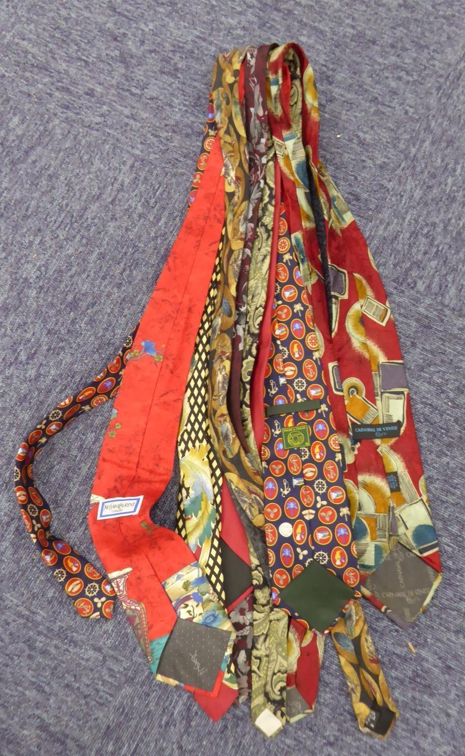 GROUP OF GENTLEMAN'S SILK NECK TIES to include YSL, Jose Picador, Carnaval de Venise