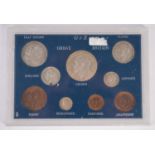 GEORGE V SPECIMEN COIN DISPLAY FROM SILVER THREE PENCE 1936 - TO - CROWN 1935 nine coins (EF) in