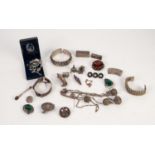 A SELECTION OF SILVER AND WHITE METAL JEWELLERY To include brooches, bangles, chains etc