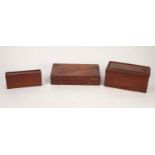 MAHOGANY BOX WITH SLIDING LID, containing hardwood building bricks, a narrow MAHOGANY SLIDING-TOP