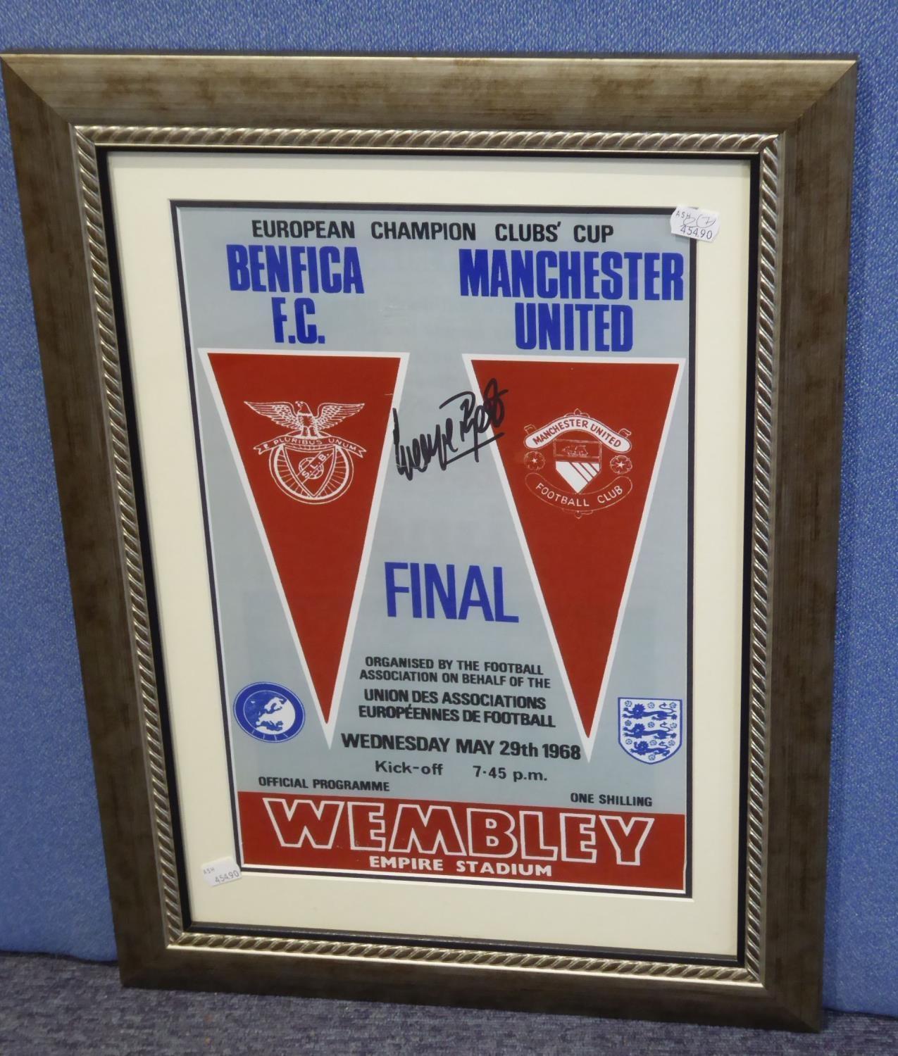 GEORGE BEST SIGNED REPLICA POSTER FOR THE 1968 EUROPEAN CHAMPION CLUBS? CUP FINAL, with