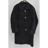 TWO RAILWAYMAN'S BLACK FABRIC LONG OVERCOATS, the bright metal buttons with Intercity logo (2)
