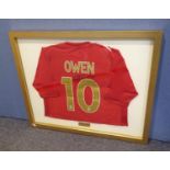 MICHAEL OWEN SIGNED ENGLAND REPLICA FOOTBALL SHIRT, number 10, framed and glazed