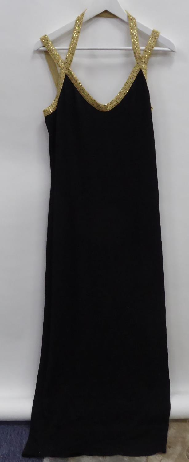 ST JOHN'S FINE KNIT BLACK COLOUR DRESS with gold halter and shoulder straps with sequin detail, size - Image 2 of 4