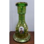 LATE 19th/EARLY 20th CENTURY, POSSIBLY ARMENIAN, GREEN TINTED GLASS HOOKHA, gilt vernicular and
