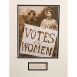 E SYLVIA PANKHURST AUTOGRAPH PIECE with typed name below mounted together with photographic image