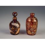 LATE 19th/EARLY 20th RUBY GLASS AND ENAMEL PAINTED SCENT BOTTLE AND STOPPER, of shouldered form
