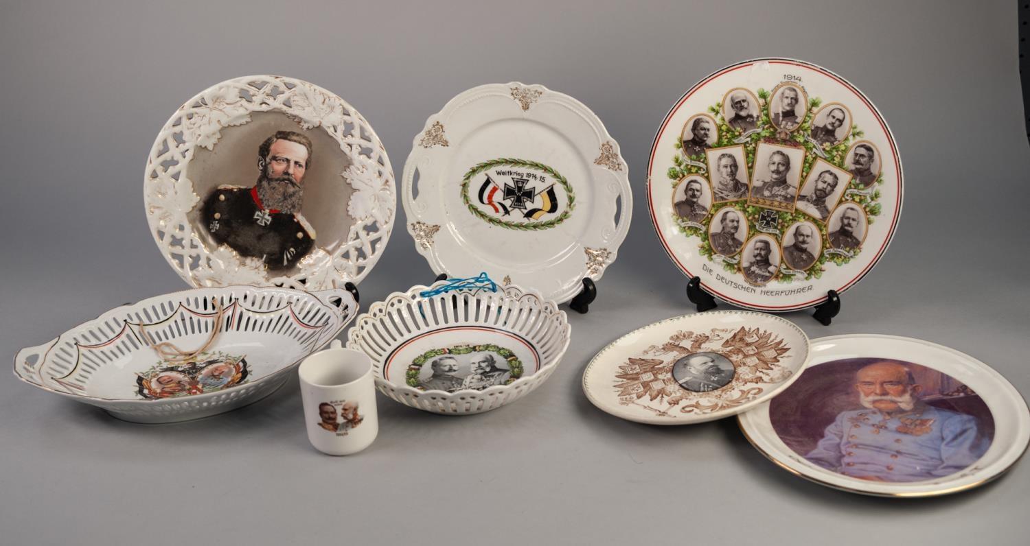 TWO GERMAN EARLY 20th CENTURY COMMEMORATIVE BOWLS CIRCULAR AND OVAL with pierced ribbon borders each