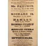 1828 THEATRE ROYAL, COVENT GARDEN BILL POSTER 'For the Benefit of Mr Fawcett', printed in black